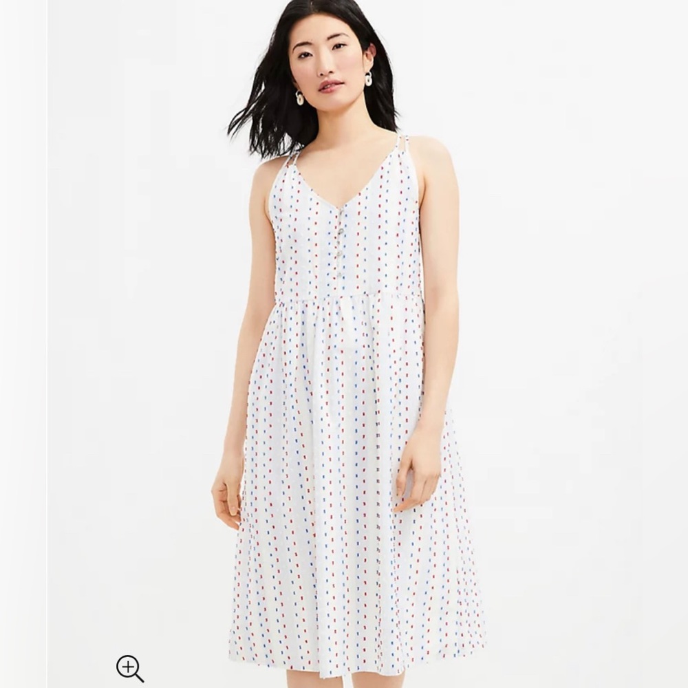 LOFT White and Multicolor Midi Dress